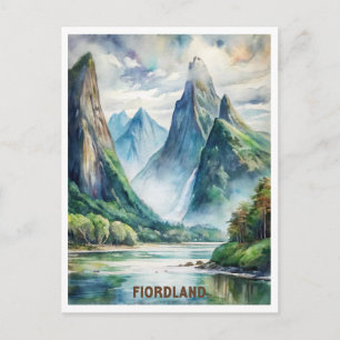 Cartão Postal Parque Nacional Fiorland Nova Zelândia Aquarela