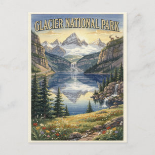 Cartão Postal Parque Nacional Glacier Montana Aquarela