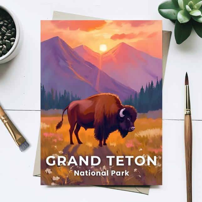Cartão Postal Parque Nacional Grand Teton | Bison Viagem Wyoming (Criador carregado)