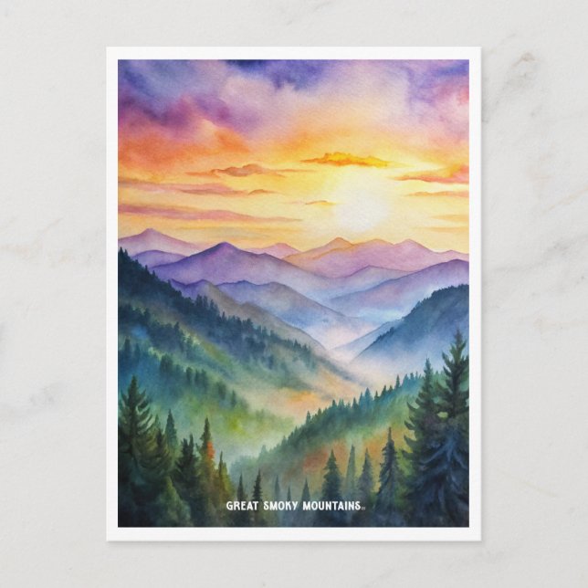Cartão Postal Parque Nacional Great Smoky Mountains Aquarela  (Frente)
