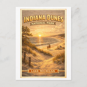 Cartão Postal Parque Nacional Indiana Dunes em estilo retrô