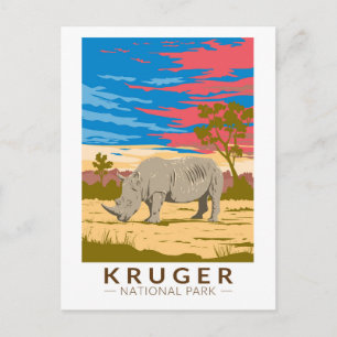 Cartão Postal Parque Nacional Kruger Arte de Viagem de Rinoceron