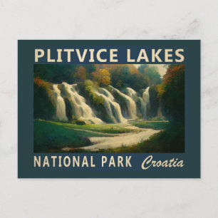 Cartão Postal Parque Nacional Lagos de Plitvice Croácia Aquarela