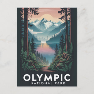 Cartão Postal Parque Nacional Olympic Cartaz de Viagem Vintage