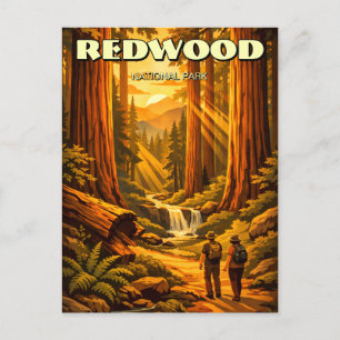 Cartão Postal Parque Nacional Redwood Arte Retro Art Déco Turism