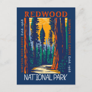 Cartão Postal Parque Nacional Redwood Califórnia Retro Desgastad