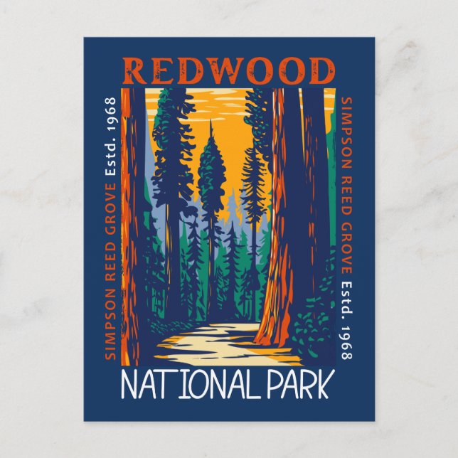 Cartão Postal Parque Nacional Redwood Califórnia Retro Desgastad (Frente)