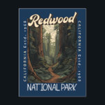 Cartão Postal Parque Nacional Redwood Retro Desgastado<br><div class="desc">Design de arte vetorial do Redwood. O parque protege vastos prados,  bosques de carvalho,  rios selvagens e 40 milhas de costa rochosa.</div>