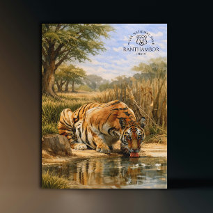 Cartão Postal Parque Nacional Tigre Ranthambor Índia Aquarela