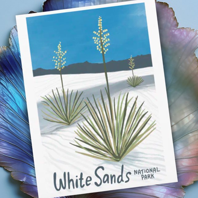 Cartão Postal Parque Nacional White Sands Novo México Gypsum Yuc (White Sands National Park custom postcard with illustration)