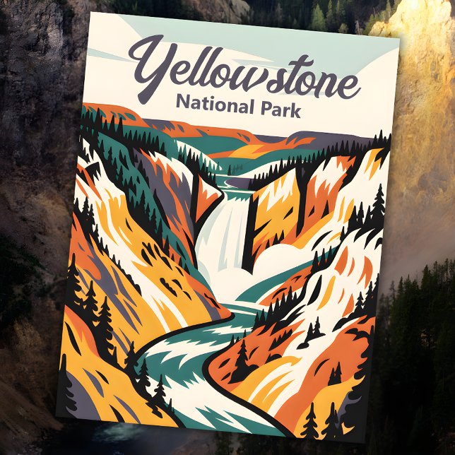 Cartão Postal Parque Nacional Yellowstone Personalizado - Baixa  (Custom Yellowstone National Park Lower Falls Retro Postcard)