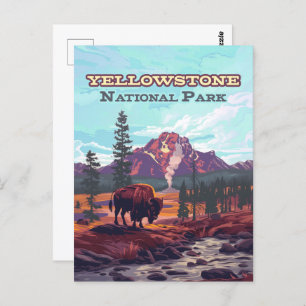 Cartão Postal Parque Nacional Yellowstone Wyoming Bison Geyser