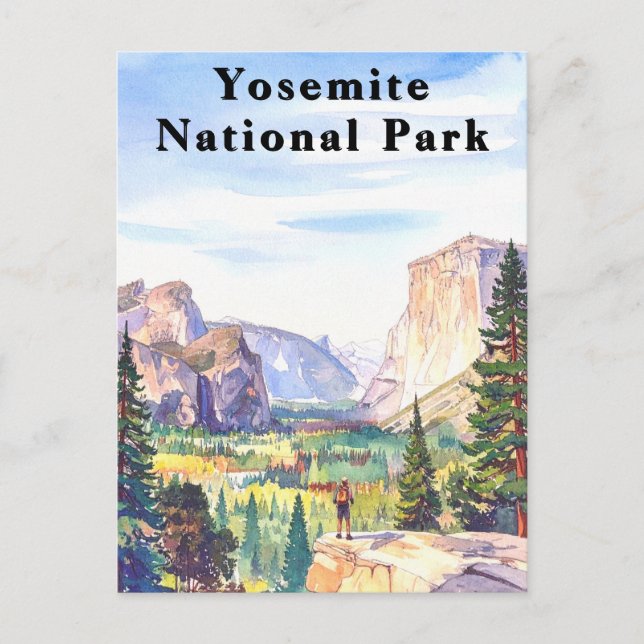 Cartão Postal Parque Nacional Yosemite Watercolor Mountain (Frente)