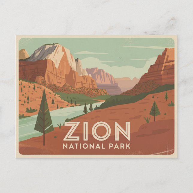 Cartão Postal Parque Nacional Zion Retro (Frente)