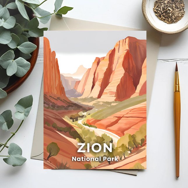 Cartão Postal Parque Nacional Zion | Viagem Aquarela Vale (Criador carregado)