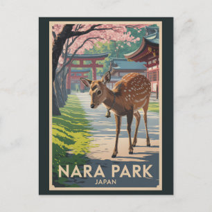 Cartão Postal Parque Nara Japão Ilustração de Veado Arte de Viag