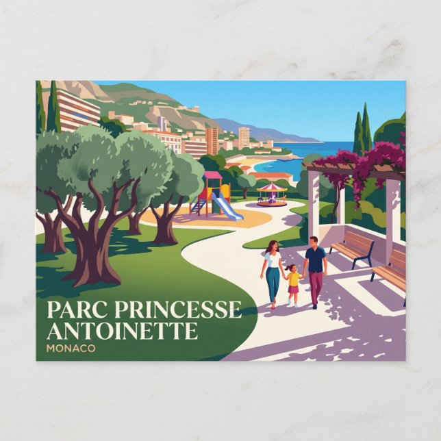 Cartão Postal Parque Princesa Antoinette, Moneghetti Mônaco (Frente)