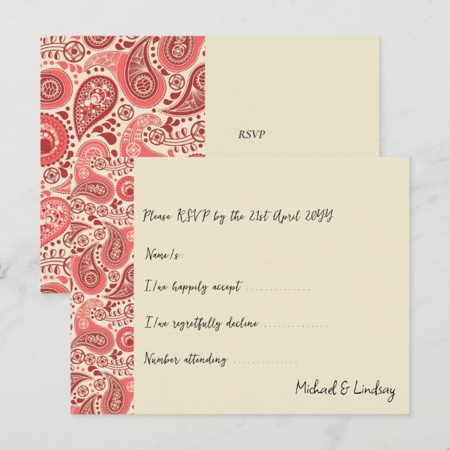 Cartão Postal Parte do Love Letters Paisley Rosa Collection RSVP (Frente/Verso)