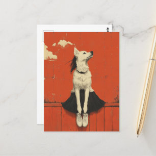 Cartão Postal Parte Engraçada Cachorro Parte Humana Sentada na C
