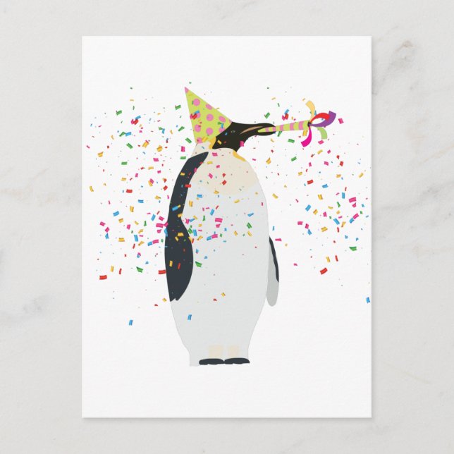Cartão Postal Partida de pinguins - Animais com festa (Frente)