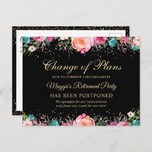 Cartão Postal Partido de Aposentadoria Floral de Anúncio Adiado