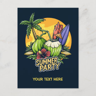 Cartão Postal Partido de Verão Tropical de Texto Personalizado