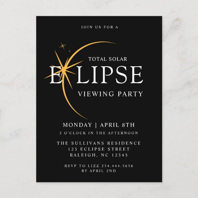 Cartão Postal Partido de Visualização do Eclipse Solar Total Pre (Frente)