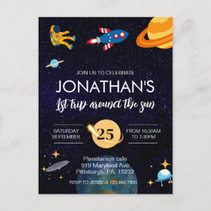 Cartão Postal Partido do espaço primeiro aniversario astronauta