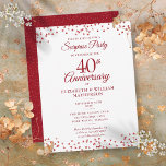 Cartão Postal Partido Surpresa 40º Aniversário de Casamento Ruby<br><div class="desc">Com delicado rubi,  coração de amor,  confete. Personalize com as suas informações especiais sobre a festa surpresa de 40 anos de rubis no aniversário em carta chic. Projetado por Thisnotme©</div>