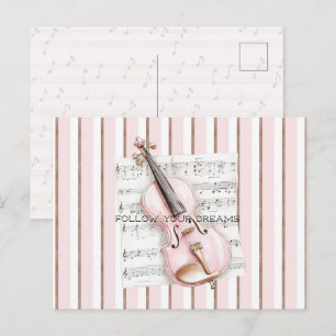 Cartão Postal Partitura de Violino Rosa