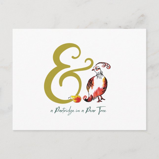 Cartão Postal Partridge Retro em uma Pereira Ilustrada à Mão (Frente)