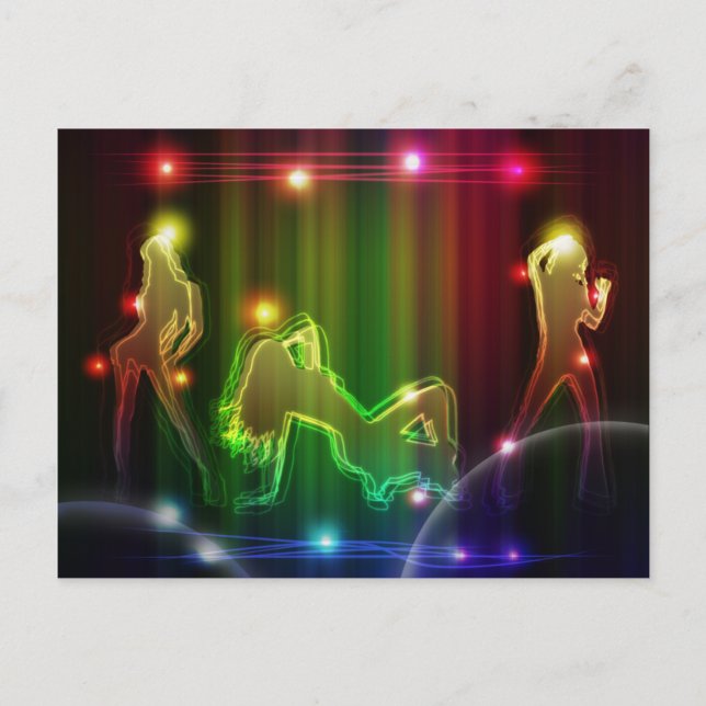 Cartão Postal Party Girls Modern Trendy Neon Lights (Frente)