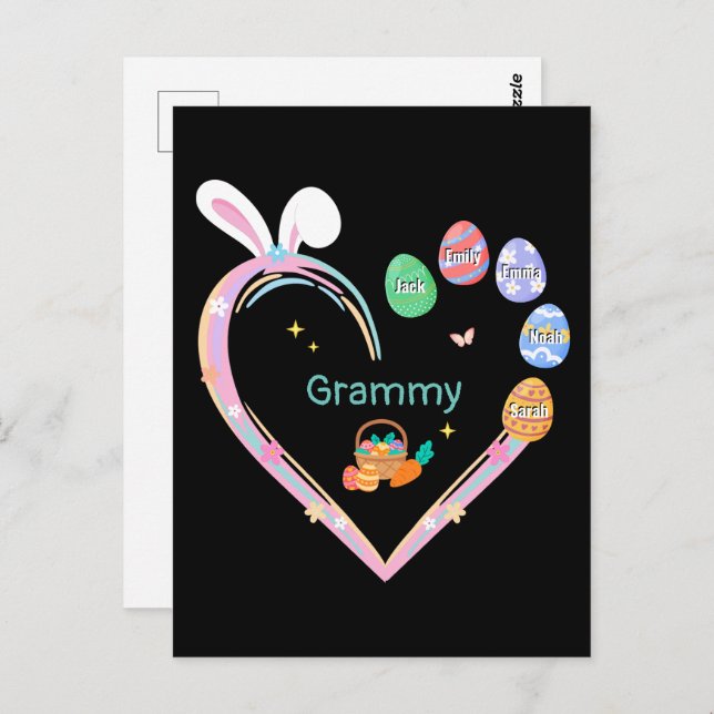 Cartão Postal Páscoa Coelho Coração Páscoa Ovo Nome da Família V (Frente/Verso)