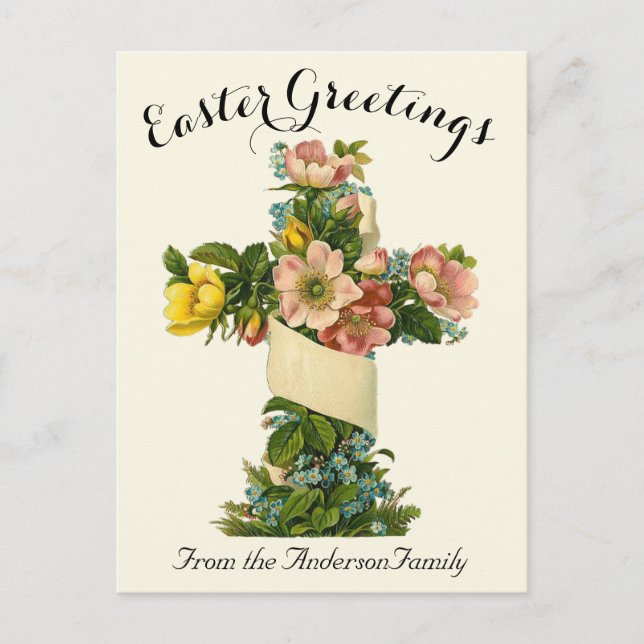 Cartão Postal Páscoa da Cruz Floral Amarela Religiosa (Frente)