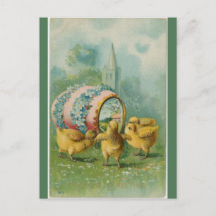 Cartão Postal Páscoa da Igreja e Ovo das Quatro Frangas Vintage