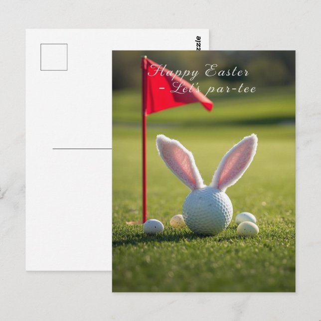 Cartão Postal Páscoa de golfe com bola de golfe na grama verde (Frente/Verso)