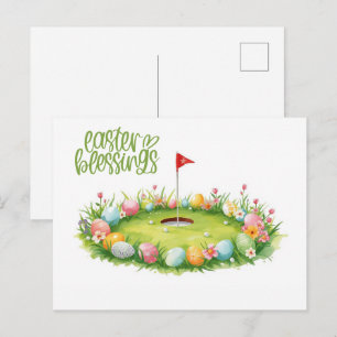 Cartão Postal Páscoa de golfe com ovo no green