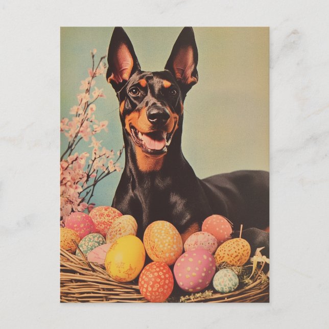 Cartão Postal Páscoa Dobermann Vintage (Frente)
