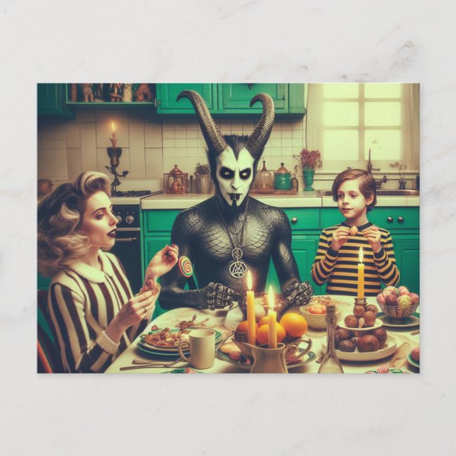Cartão Postal Páscoa Escuro - Horror de jantar (Frente)