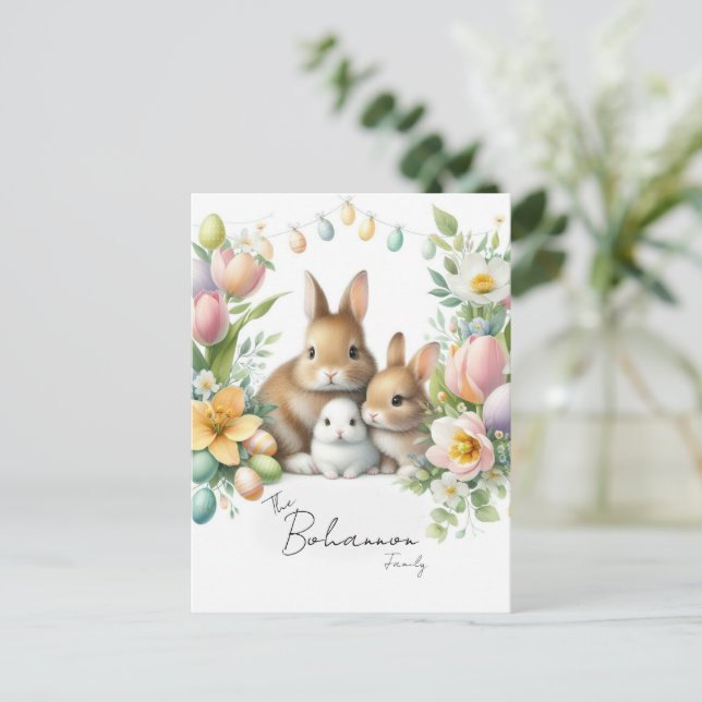 Cartão Postal Páscoa personalizada de nome da família (Em pé/Frente)