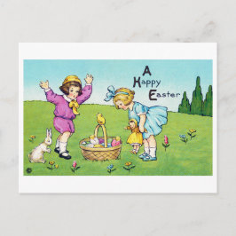Cartão Postal Páscoa Vintage Pintinho de coelho infantil