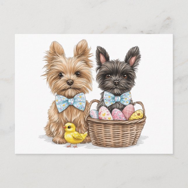Cartão Postal Páscoa Yorkshire Terrier Dogs (Frente)