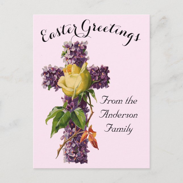 Cartão Postal Páscoas Religiosas da Cruz Floral Roxal (Frente)