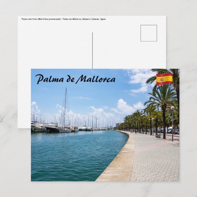Cartão Postal Paseo maritimo - Palma de Maiorca, Espanha (Frente/Verso)
