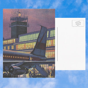 Cartão Postal Passageiros das empresas Vintage em avião no aero
