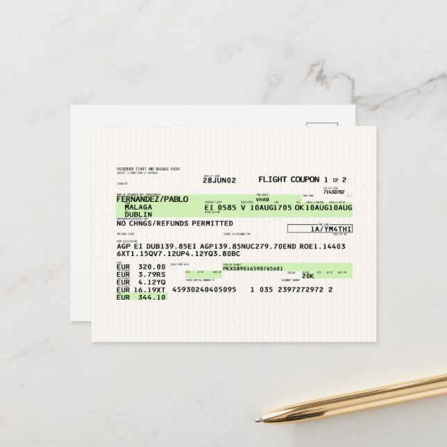 Cartão Postal Passagem de Embarque - Retro (Frente/Verso In Situ)