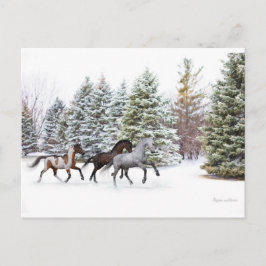 Cartão Postal Passando pela neve - Cavalos correndo