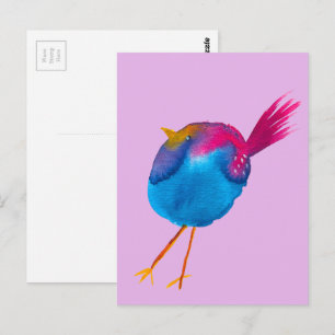 Cartão Postal Pássaro azul fofo aquarela