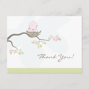 Cartão Postal Pássaro Bebê Rosa Obrigado Cartão-Postal