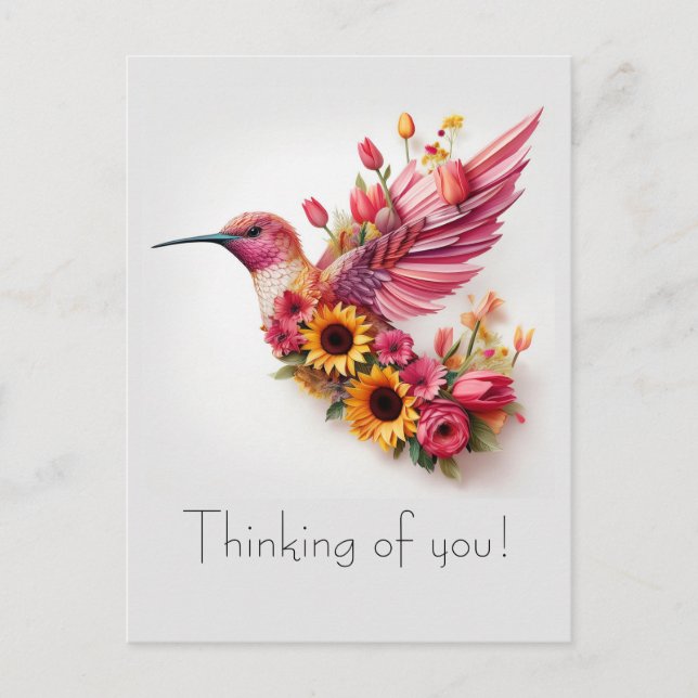 Cartão Postal Pássaro beija voando Pensando em você (Frente)